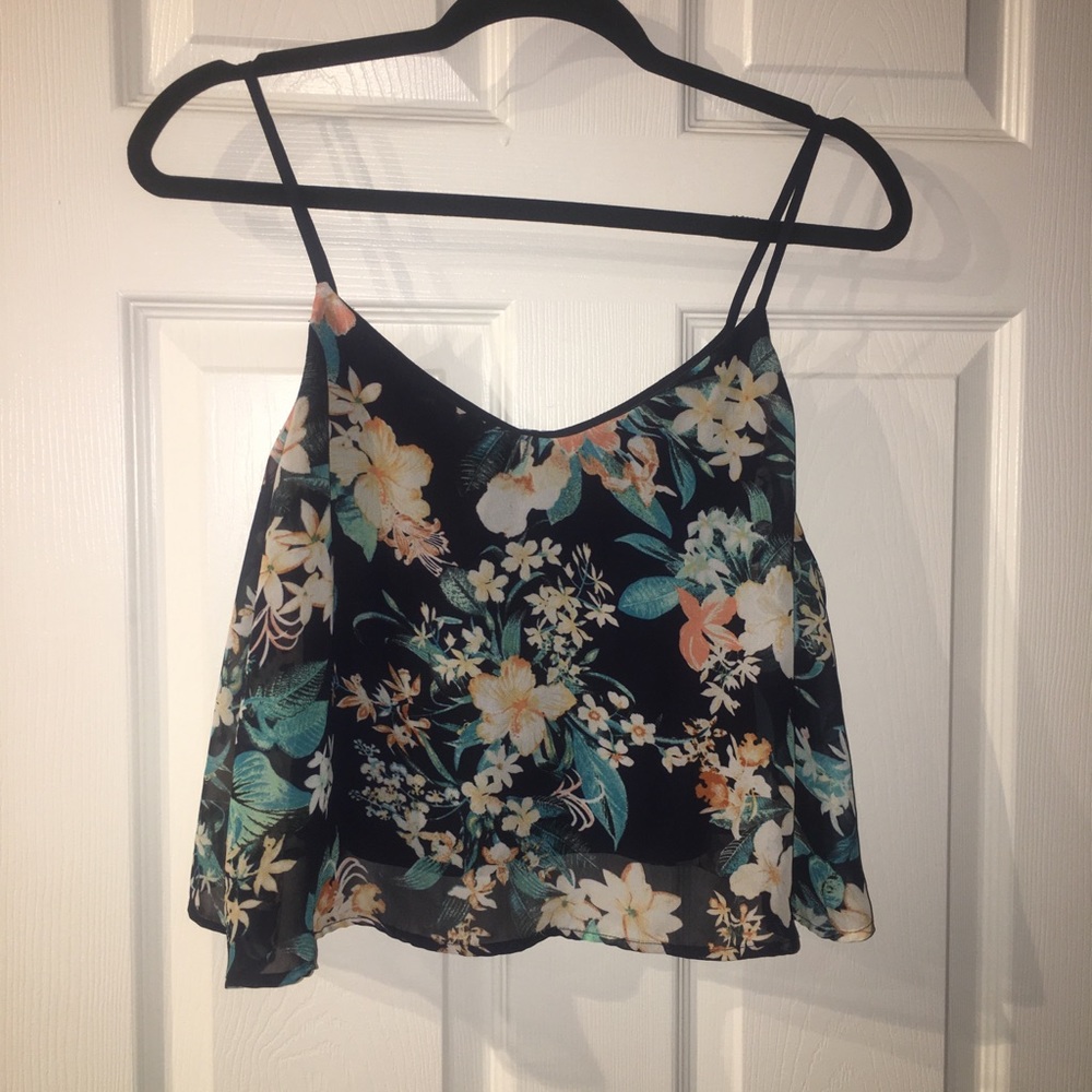 Navy Floral Crop Tank